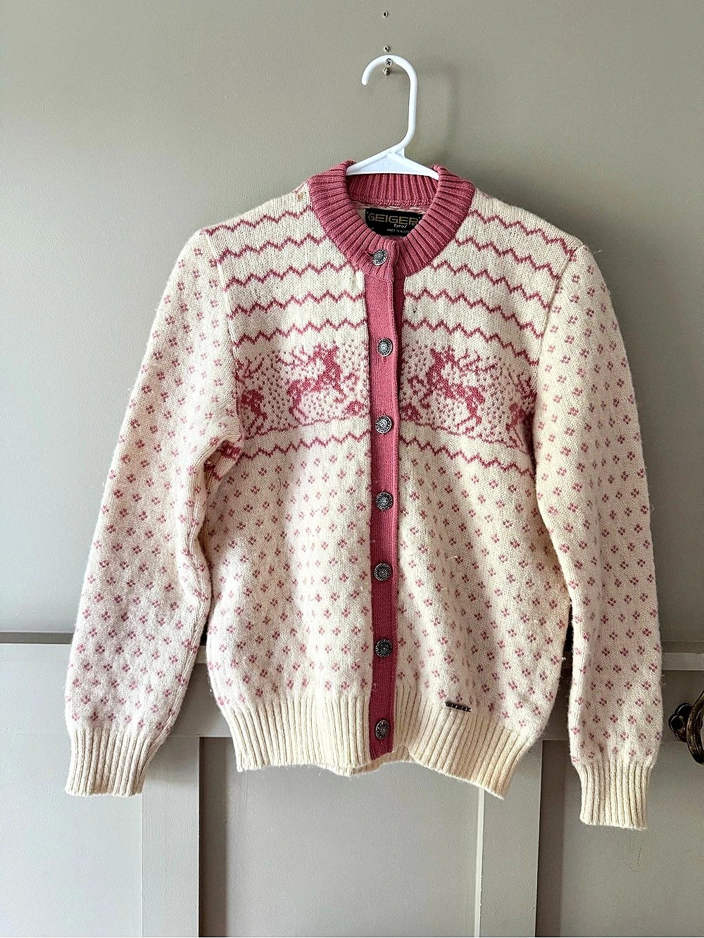 Geiger Wool Authentic Vintage Cardigan in Pink & Cream